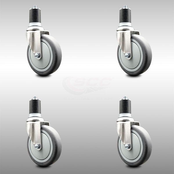 5 Inch 316SS Thermoplastic Rubber Swivel 1-7/8 Inch Expanding Stem Caster Set